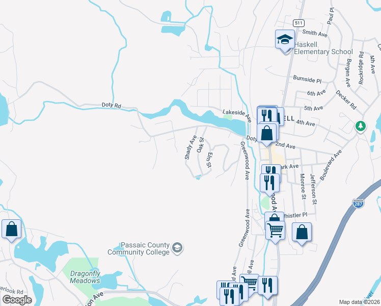 map of restaurants, bars, coffee shops, grocery stores, and more near 25 Shady Avenue in Wanaque