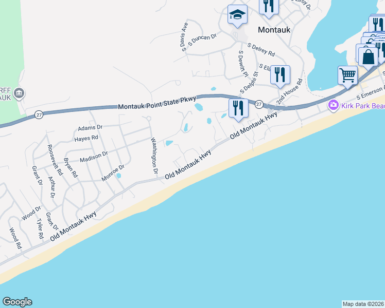 map of restaurants, bars, coffee shops, grocery stores, and more near 709 Old Montauk Highway in Montauk