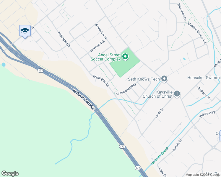 map of restaurants, bars, coffee shops, grocery stores, and more near 385 Wellington Drive in Kaysville