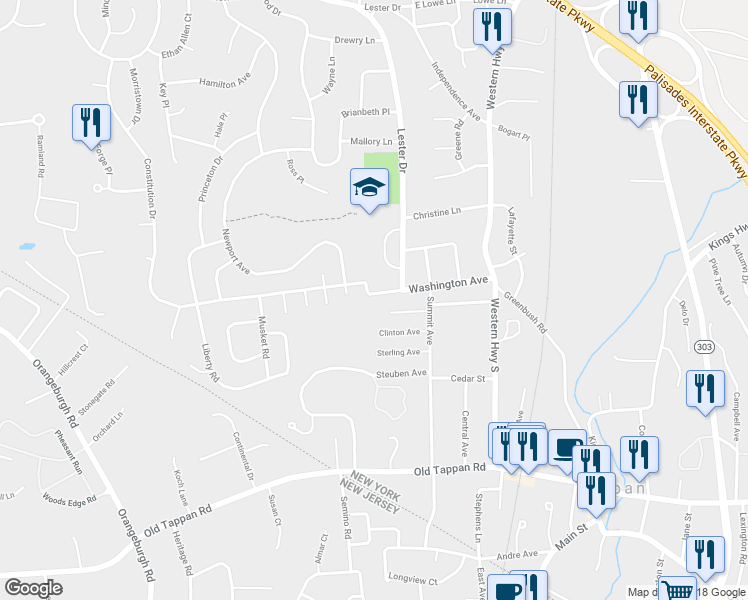 map of restaurants, bars, coffee shops, grocery stores, and more near 115 Washington Avenue in Tappan