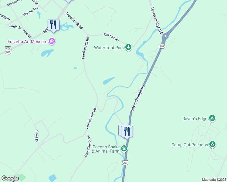 map of restaurants, bars, coffee shops, grocery stores, and more near 44 County Bridge Road in East Stroudsburg