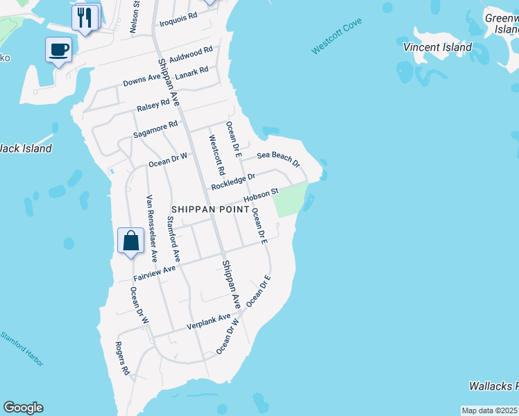 map of restaurants, bars, coffee shops, grocery stores, and more near 188 Ocean Drive East in Stamford