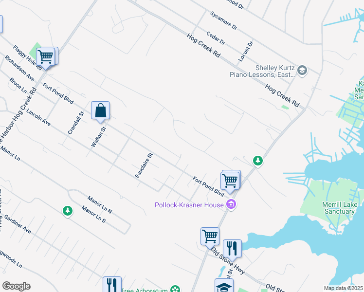 map of restaurants, bars, coffee shops, grocery stores, and more near 58 Talmage Farm Ln in East Hampton