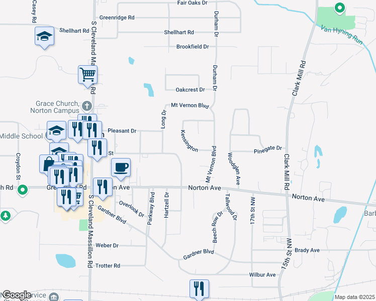 map of restaurants, bars, coffee shops, grocery stores, and more near 2892 Kensington in Norton