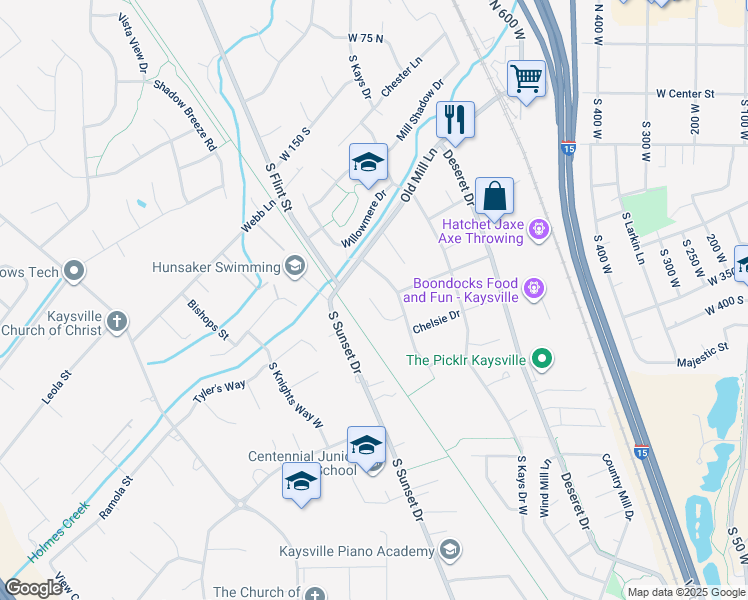 map of restaurants, bars, coffee shops, grocery stores, and more near 454 South Jay Street in Kaysville