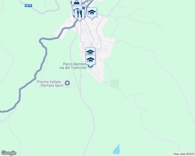 map of restaurants, bars, coffee shops, grocery stores, and more near 16 Via del Tramonto in Vallata