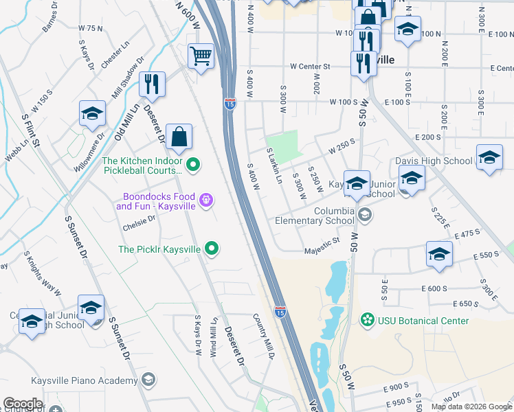 map of restaurants, bars, coffee shops, grocery stores, and more near 306 Christine Way in Kaysville