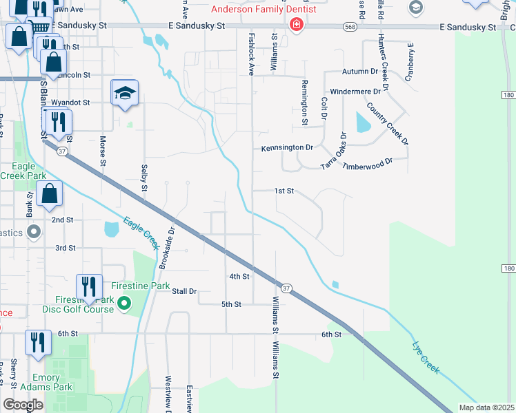 map of restaurants, bars, coffee shops, grocery stores, and more near 1115 Fishlock Avenue in Findlay