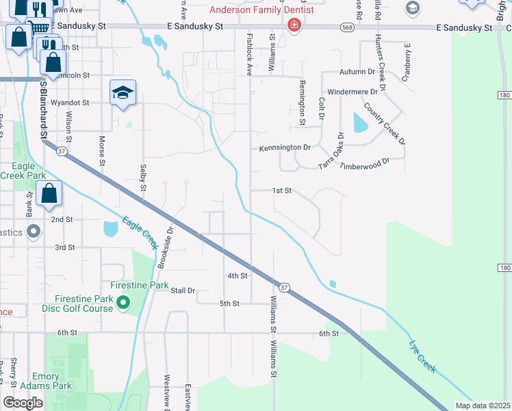map of restaurants, bars, coffee shops, grocery stores, and more near 1113 Fishlock Avenue in Findlay