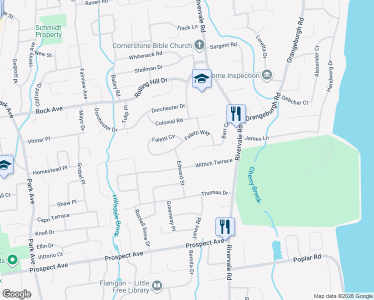 map of restaurants, bars, coffee shops, grocery stores, and more near 552 Barr Court in River Vale