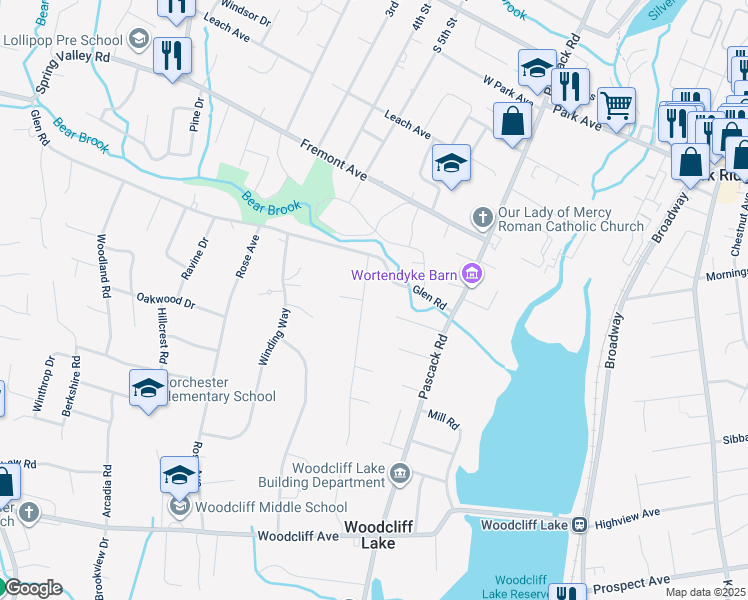 map of restaurants, bars, coffee shops, grocery stores, and more near 21 Carnot Avenue in Woodcliff Lake