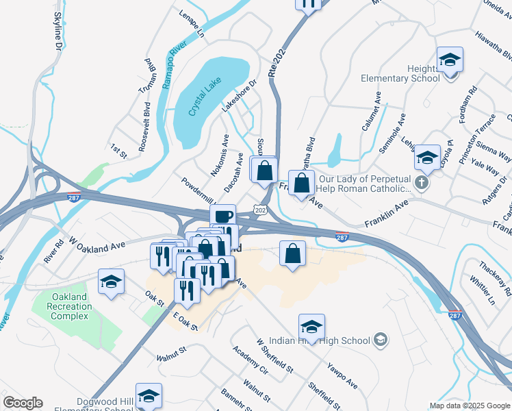 map of restaurants, bars, coffee shops, grocery stores, and more near 4 Court House Place in Oakland