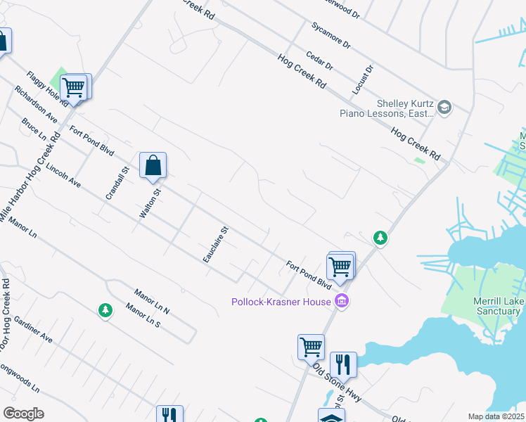 map of restaurants, bars, coffee shops, grocery stores, and more near 58 Talmage Farm Lane in East Hampton