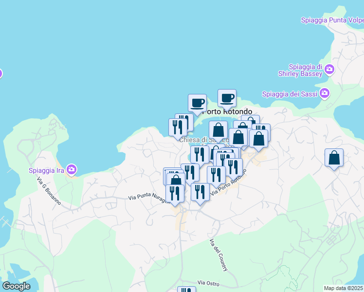 map of restaurants, bars, coffee shops, grocery stores, and more near 26 Via G.Germiniasi in Porto Rotondo