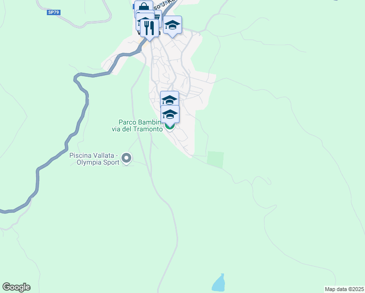 map of restaurants, bars, coffee shops, grocery stores, and more near 16 Via del Tramonto in Vallata