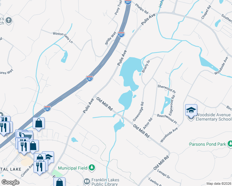 map of restaurants, bars, coffee shops, grocery stores, and more near 940 Loch Road in Franklin Lakes