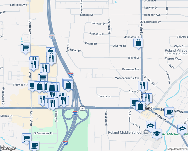 map of restaurants, bars, coffee shops, grocery stores, and more near 1875 Massachusetts Avenue in Poland