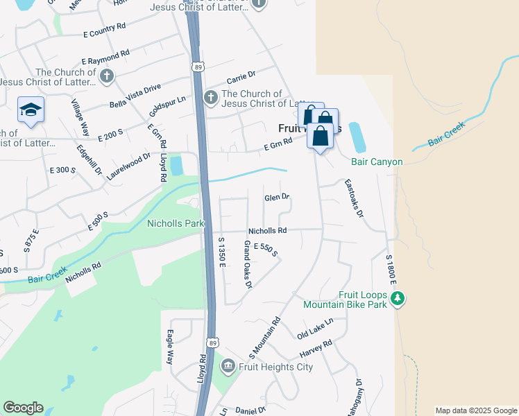 map of restaurants, bars, coffee shops, grocery stores, and more near 399 Stirling Drive East in Fruit Heights