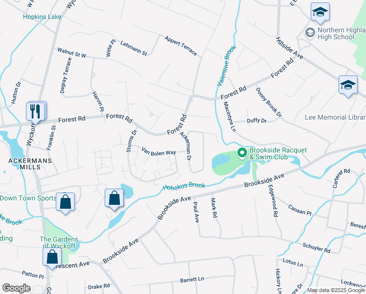 map of restaurants, bars, coffee shops, grocery stores, and more near 139 Van Bolen Way in Mahwah