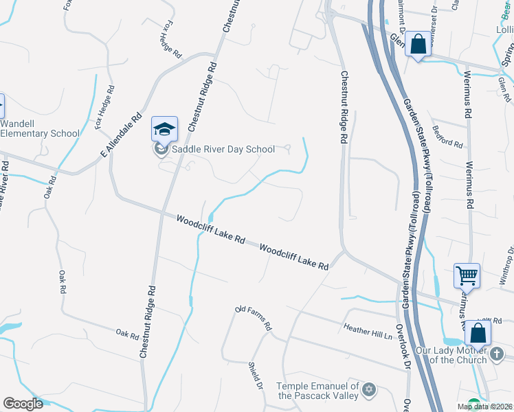 map of restaurants, bars, coffee shops, grocery stores, and more near 23 Denison Drive East in Saddle River