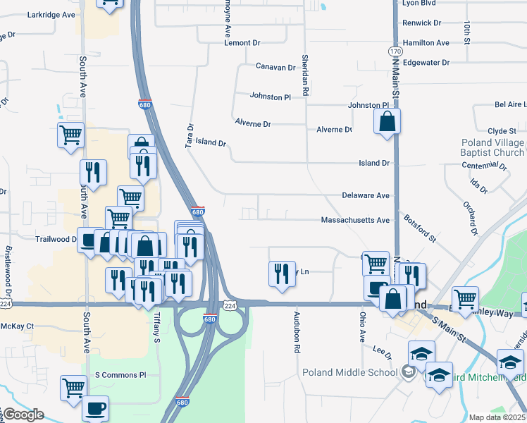 map of restaurants, bars, coffee shops, grocery stores, and more near 1875 Massachusetts Avenue in Poland