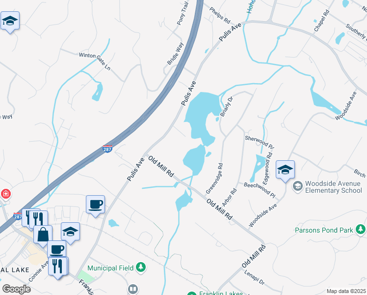 map of restaurants, bars, coffee shops, grocery stores, and more near 940 Loch Road in Franklin Lakes