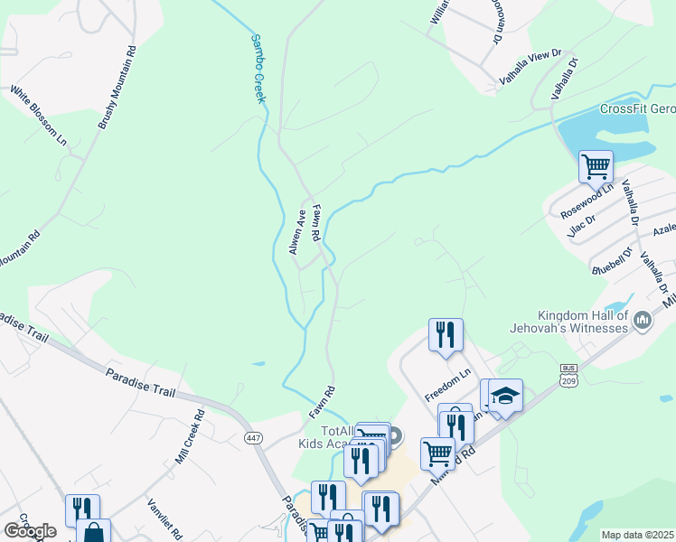 map of restaurants, bars, coffee shops, grocery stores, and more near 111 Cedar Drive in Stroudsburg