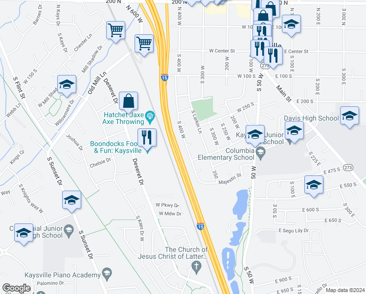 map of restaurants, bars, coffee shops, grocery stores, and more near 292 Christine Way in Kaysville