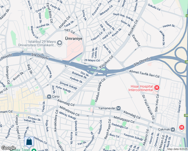 map of restaurants, bars, coffee shops, grocery stores, and more near 64 Küçüksu Caddesi in Ümraniye