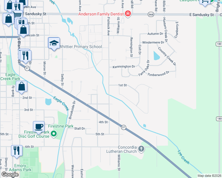 map of restaurants, bars, coffee shops, grocery stores, and more near 1115 Fishlock Avenue in Findlay