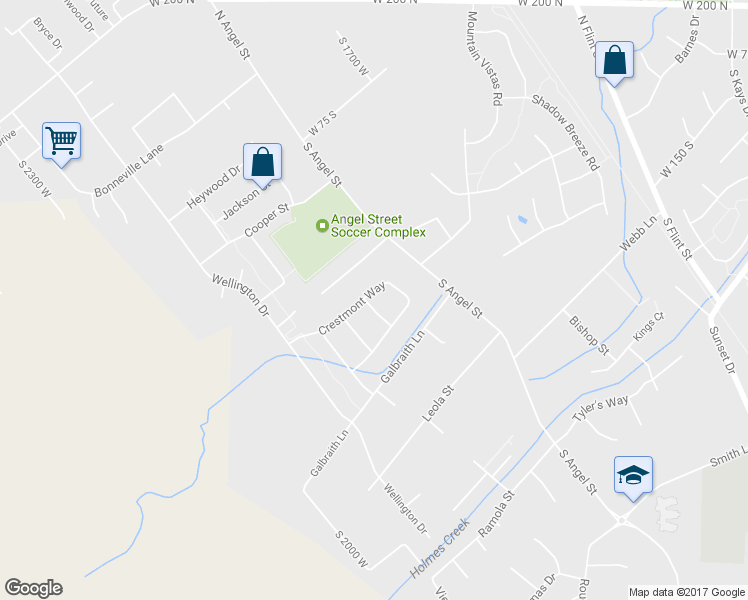 map of restaurants, bars, coffee shops, grocery stores, and more near 1591 Crestmont Way in Kaysville