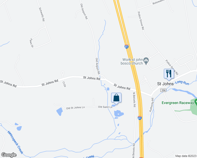 map of restaurants, bars, coffee shops, grocery stores, and more near Saint Johns Road in Drums