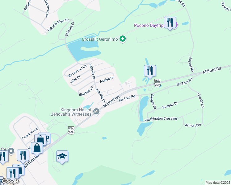 map of restaurants, bars, coffee shops, grocery stores, and more near Arbor Road in East Stroudsburg