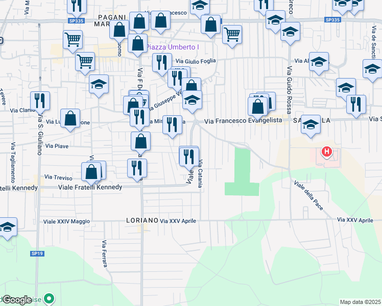 map of restaurants, bars, coffee shops, grocery stores, and more near 74 Viale Gandhi in Marcianise