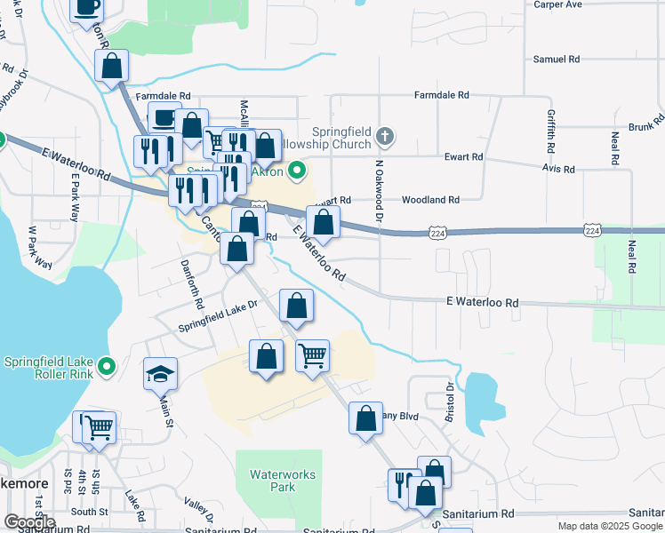 map of restaurants, bars, coffee shops, grocery stores, and more near 2962 Arcadia Road in Akron