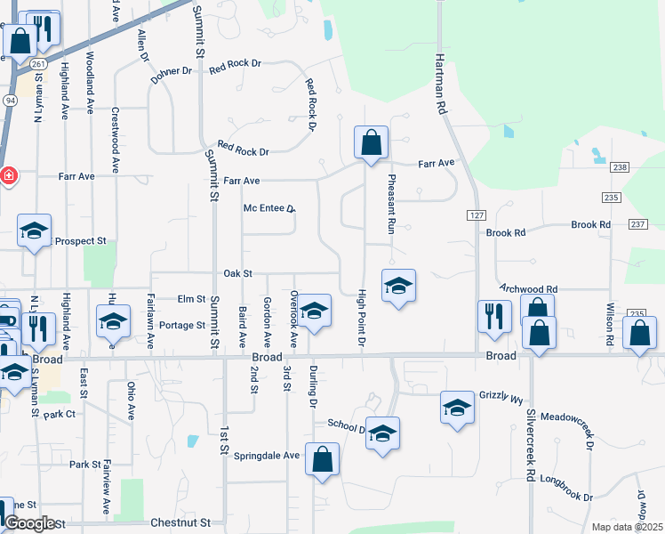 map of restaurants, bars, coffee shops, grocery stores, and more near 254 Tanglewood Trail in Wadsworth