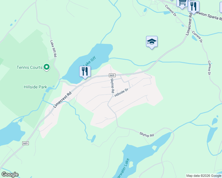 map of restaurants, bars, coffee shops, grocery stores, and more near 13 Skytop Road in Newton