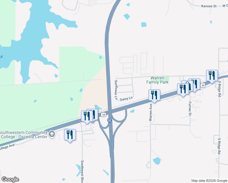 map of restaurants, bars, coffee shops, grocery stores, and more near 1824 Primrose Lane in Osceola