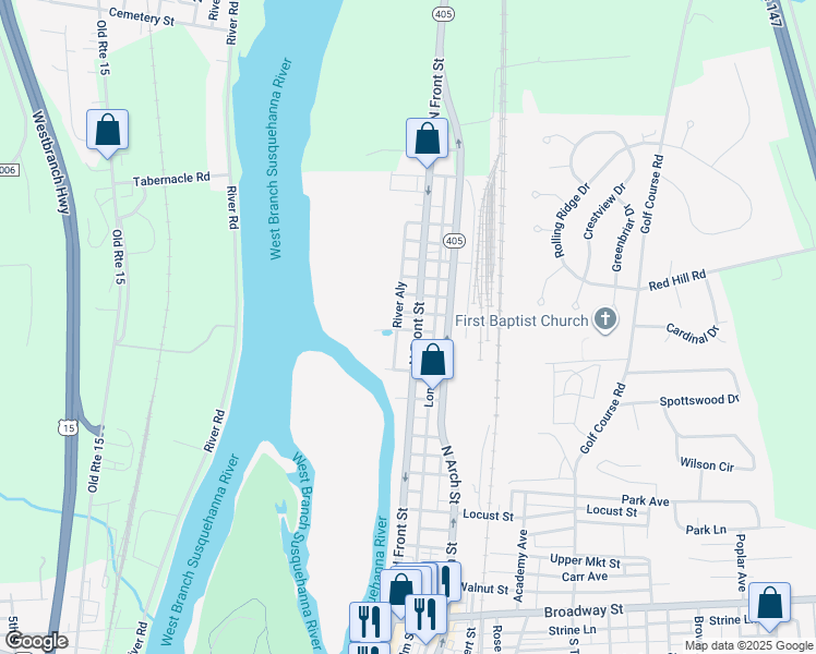 map of restaurants, bars, coffee shops, grocery stores, and more near 819-899 N Front St in Milton
