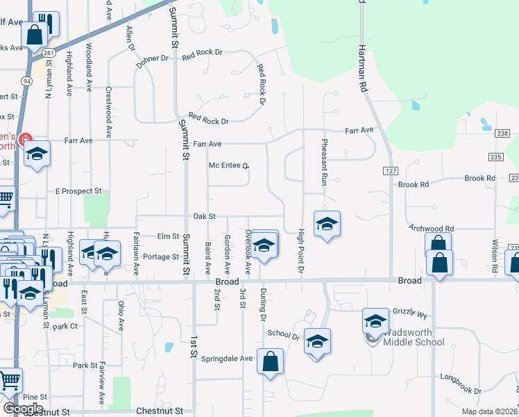 map of restaurants, bars, coffee shops, grocery stores, and more near 254 Tanglewood Trail in Wadsworth