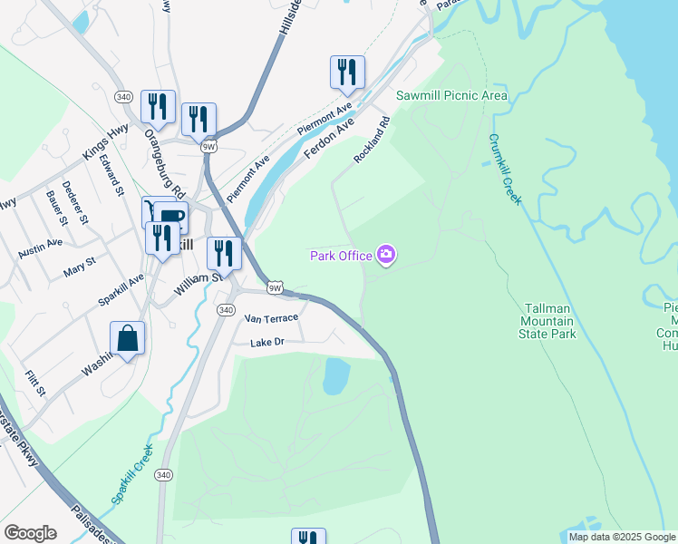 map of restaurants, bars, coffee shops, grocery stores, and more near 93 Rockland Road in Sparkill