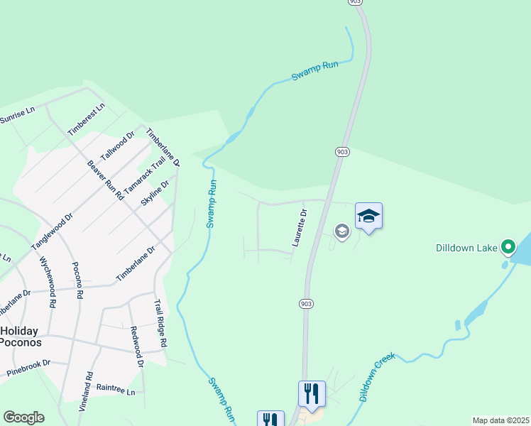 map of restaurants, bars, coffee shops, grocery stores, and more near 43 Jonathan Point Drive in Albrightsville