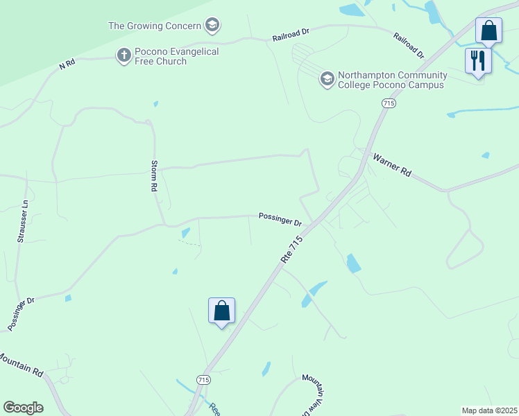 map of restaurants, bars, coffee shops, grocery stores, and more near 335 Possinger Drive in Stroudsburg