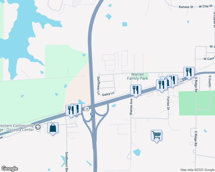 map of restaurants, bars, coffee shops, grocery stores, and more near 1814 Primrose Lane in Osceola