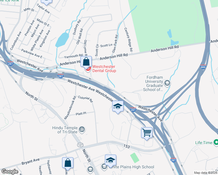 map of restaurants, bars, coffee shops, grocery stores, and more near 244 Westchester Avenue in Harrison