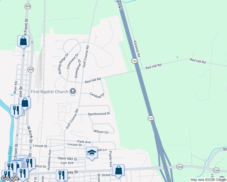 map of restaurants, bars, coffee shops, grocery stores, and more near 126 Red Hill Road in Milton