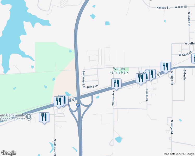 map of restaurants, bars, coffee shops, grocery stores, and more near 1814 Primrose Lane in Osceola