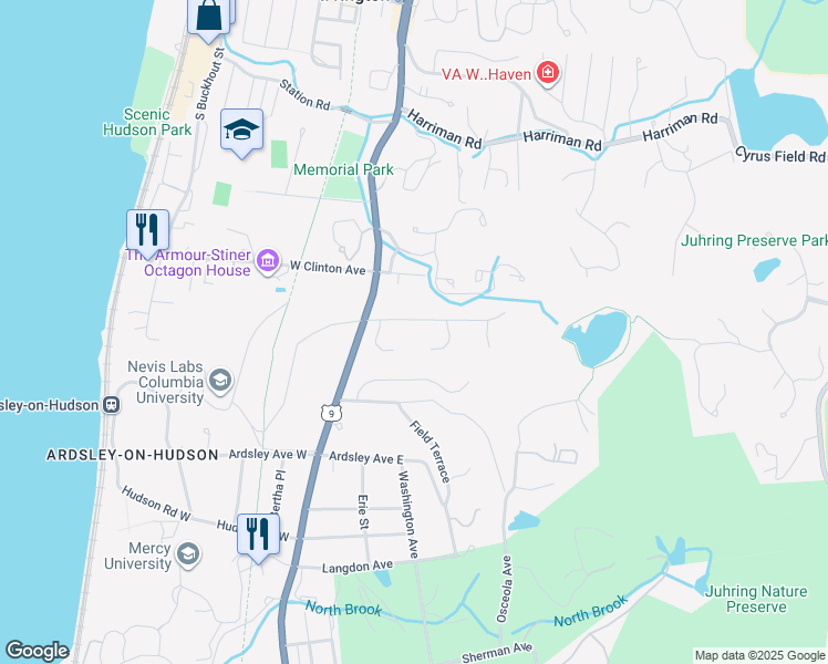 map of restaurants, bars, coffee shops, grocery stores, and more near 36 Hamilton Road in Irvington