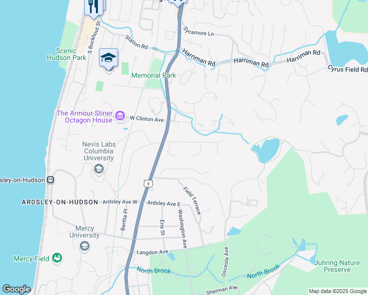map of restaurants, bars, coffee shops, grocery stores, and more near 36 Hamilton Road in Irvington