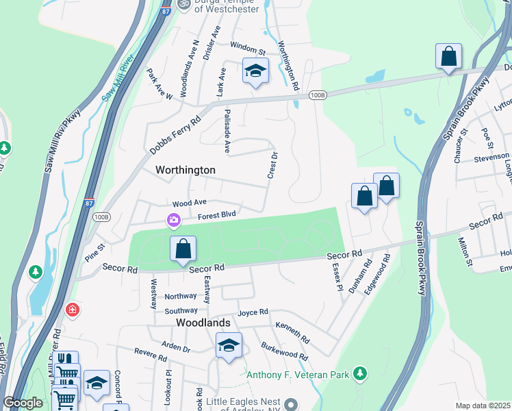 map of restaurants, bars, coffee shops, grocery stores, and more near 36 Crest Drive in White Plains